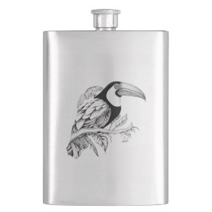 Toucan Wild Animal Nature Illustration Art Tattoo Hip Flask