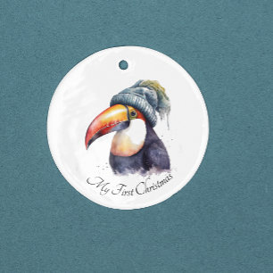 Toucan Winter Vibes, custom Ceramic Ornament
