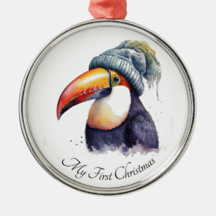 Toucan Winter Vibes, custom Metal Ornament