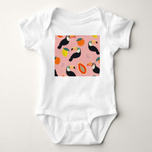 Toucan with Abstract Tropical Fruits Baby Bodysuit