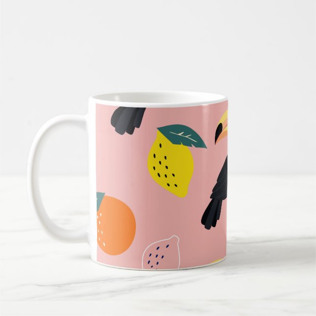 Toucan with Abstract Tropical Fruits Coffee Mug (Left)
