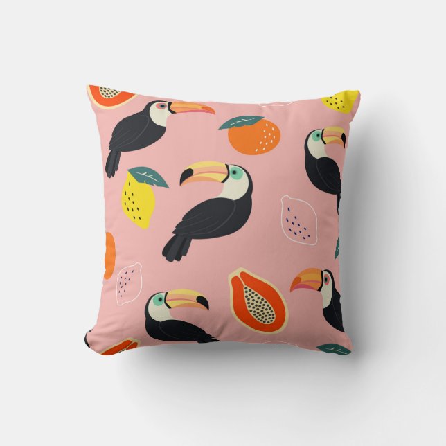 Toucan with Abstract Tropical Fruits Cushion (Front)