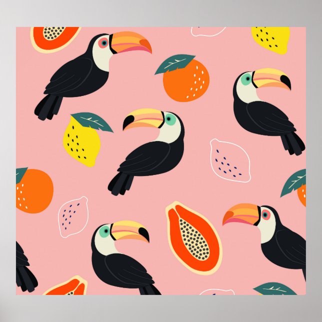 Toucan with Abstract Tropical Fruits Poster (Front)