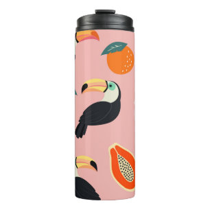 Toucan with Abstract Tropical Fruits Thermal Tumbler