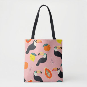 Toucan with Abstract Tropical Fruits Tote Bag