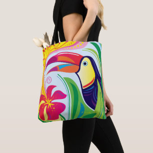 Toucan with Tropical Flower Tote Bag