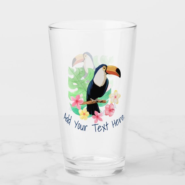 Toucan With Tropical Flowers Glass (Front)