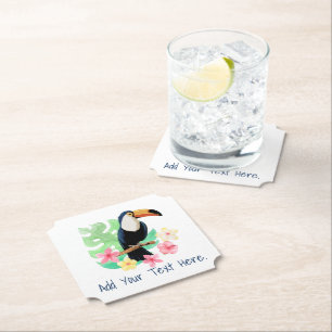 Toucan With Tropical Flowers Paper Coaster
