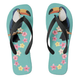 Toucan With Tropical Flowers Thongs