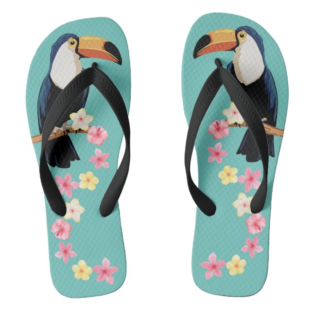 Toucan With Tropical Flowers Thongs (Footbed)
