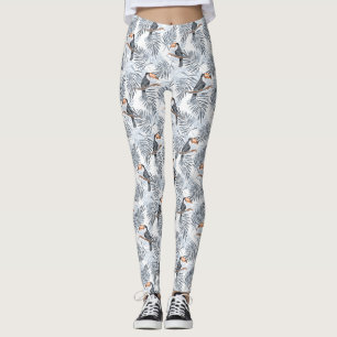 Toucanes and palm leaves. Gray Leggings