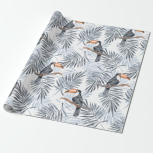 Toucanes and palm leaves. Grey Wrapping Paper