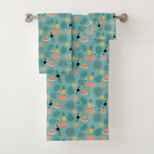 Toucans and Flamingos Bath Towel Set