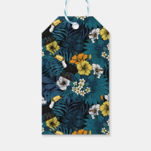 Toucans and tropical flora, blue , yellow , orange gift tags