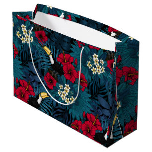 Toucans and tropical flora, green and red large gift bag