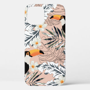 Toucans, graphic palm leaves, plumeria flowers, pa iPhone 12 case