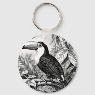 Toucans Jungle Foliage Engraving Key Ring