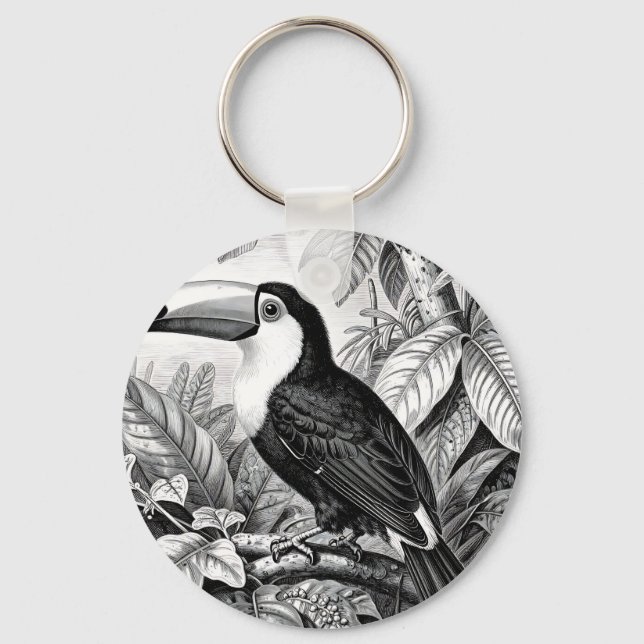 Toucans Jungle Foliage Engraving Key Ring (Front)