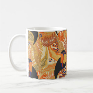 Toucans on branches, seamless tropical pattern. coffee mug