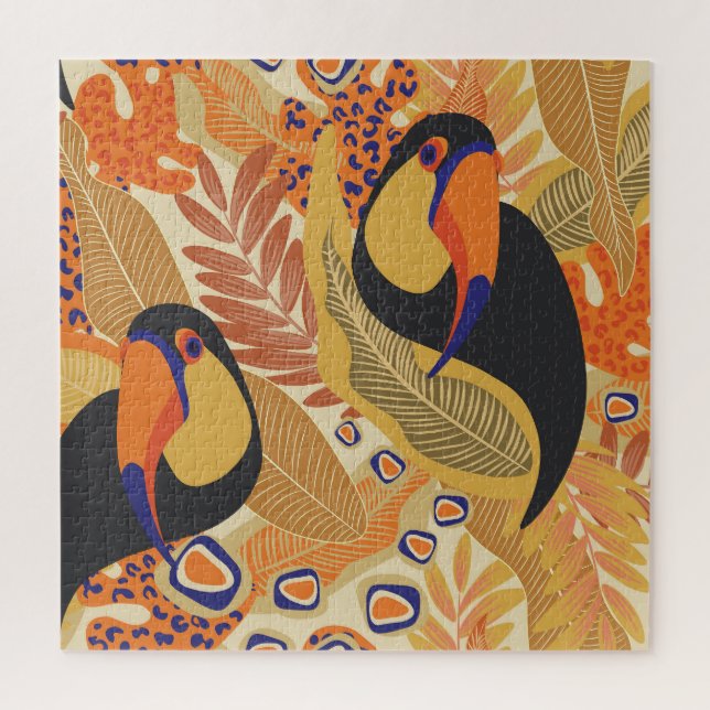 Toucans on branches, seamless tropical pattern. jigsaw puzzle (Vertical)