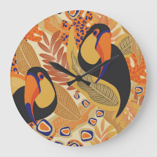 Toucans on branches, seamless tropical pattern. large clock