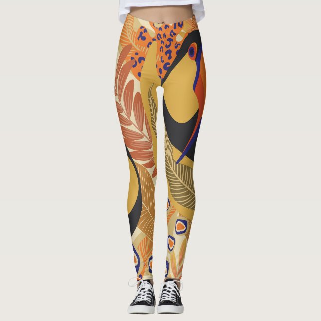 Toucans on branches, seamless tropical pattern. leggings (Front)