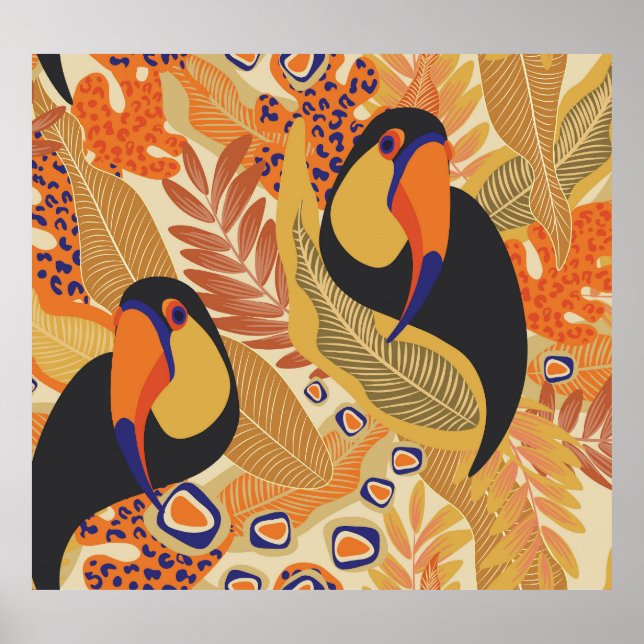 Toucans on branches, seamless tropical pattern. poster (Front)