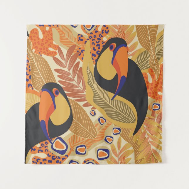 Toucans on branches, seamless tropical pattern. tapestry (Front)