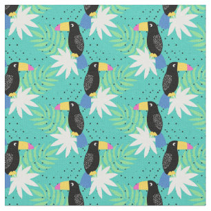 Toucans On Teal Fabric