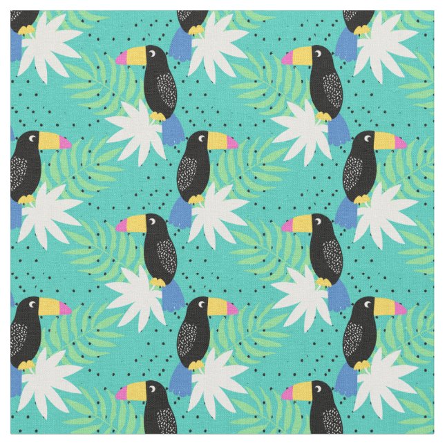 Toucans On Teal Fabric (Close Up)
