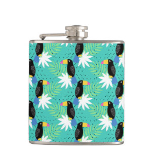 Toucans On Teal Hip Flask