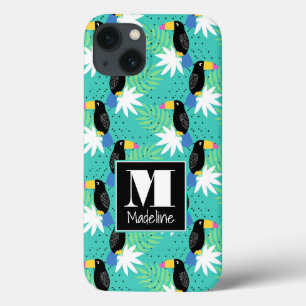 Toucans On Teal Monogram iPhone 13 Case
