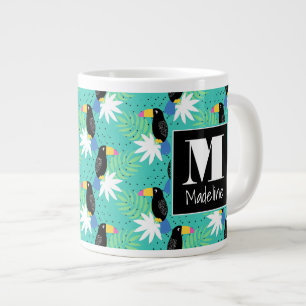 Toucans On Teal   Monogram Large Coffee Mug