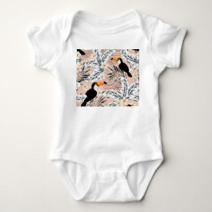 Toucans, Palms, Plumeria: Pink Tropical. Baby Bodysuit