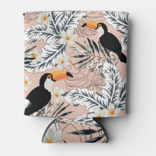 Toucans, Palms, Plumeria: Pink Tropical. Can Cooler