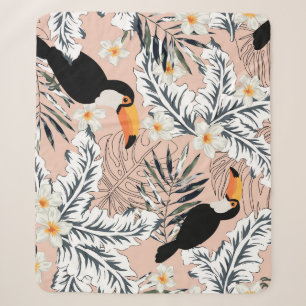 Toucans, Palms, Plumeria: Pink Tropical. Sherpa Blanket