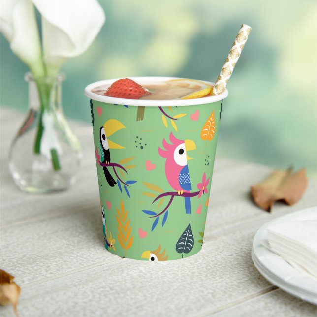 Toucans & Parrotts Paper Cups (Insitu)