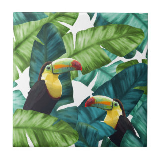 Toucans Tropical Banana Leaves Pattern Tile