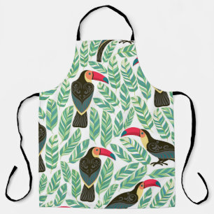 Toucans, tropical leaves, decorative pattern. apron