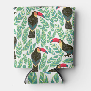 Toucans, tropical leaves, decorative pattern. can cooler