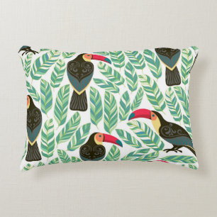 Toucans, tropical leaves, decorative pattern. cushion