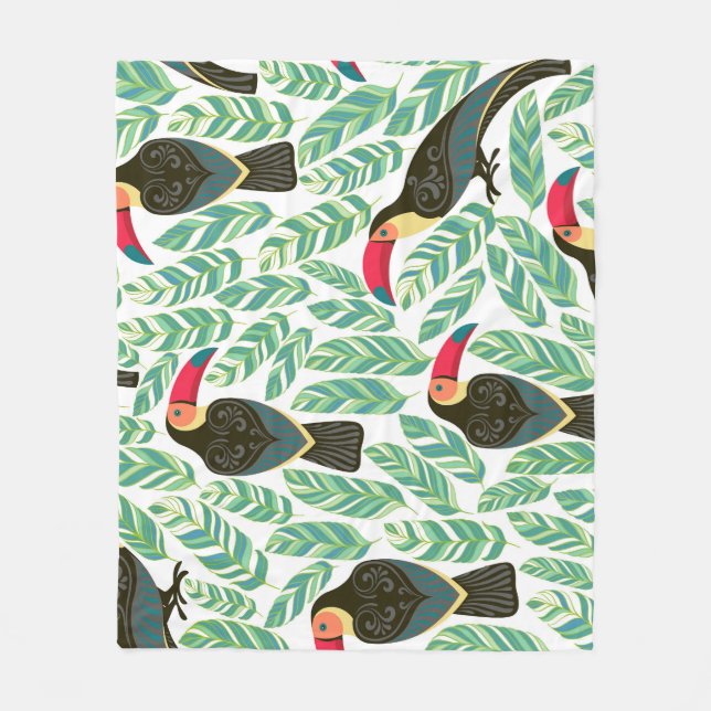 Toucans, tropical leaves, decorative pattern. fleece blanket (Front)