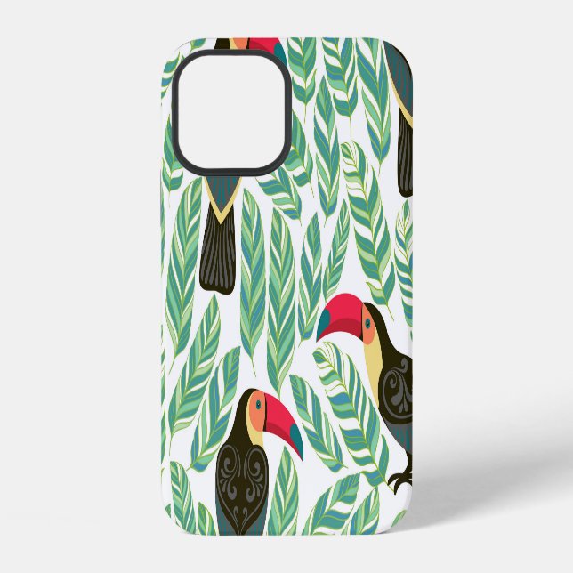 Toucans, tropical leaves, decorative pattern. iPhone case (Back)
