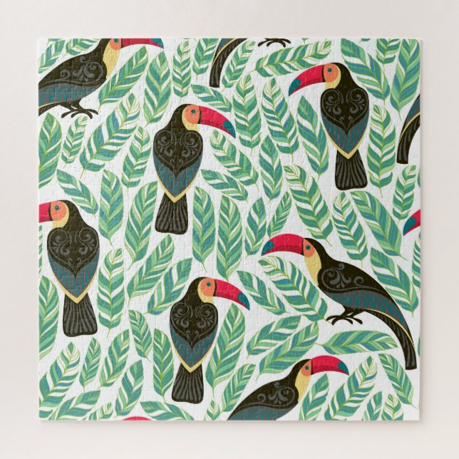 Toucans, tropical leaves, decorative pattern. jigsaw puzzle (Vertical)