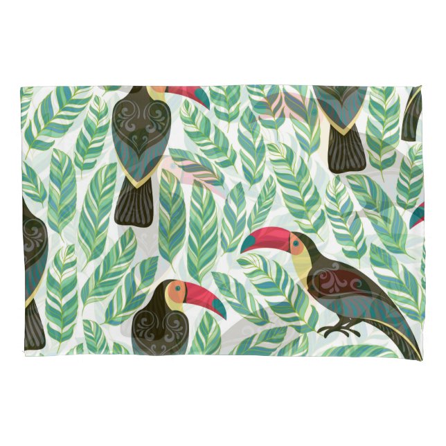 Toucans, tropical leaves, decorative pattern. pillowcase (Front)