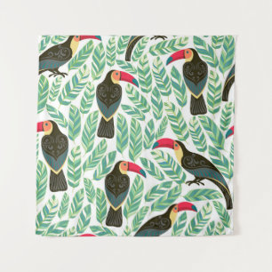 Toucans, tropical leaves, decorative pattern. tapestry