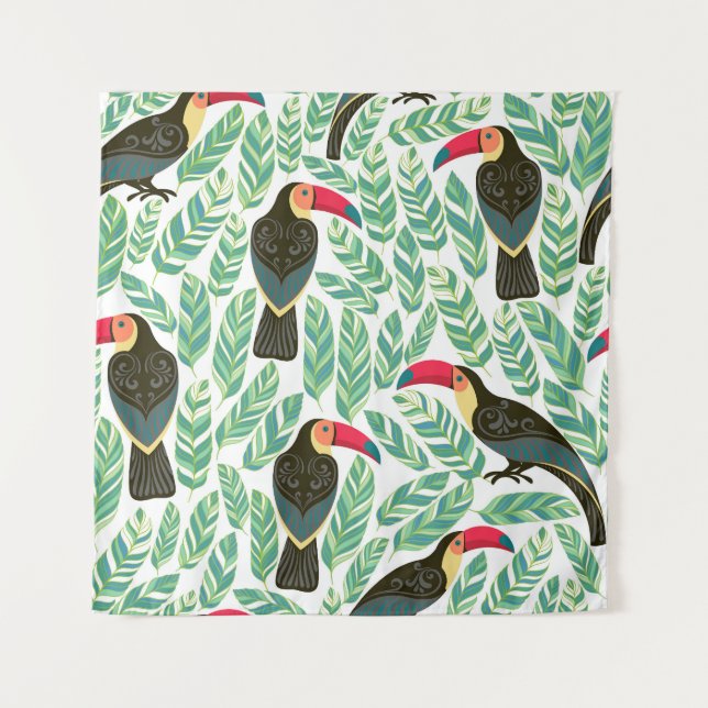 Toucans, tropical leaves, decorative pattern. tapestry (Front)