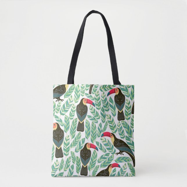 Toucans, tropical leaves, decorative pattern. tote bag (Front)