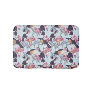 Toucans With Exotic Flowers Bath Mat
