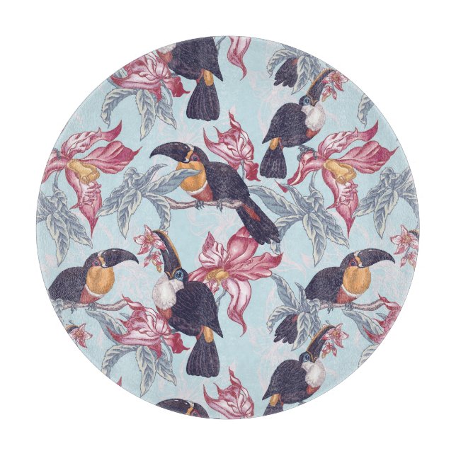 Toucans With Exotic Flowers Cutting Board (Front)